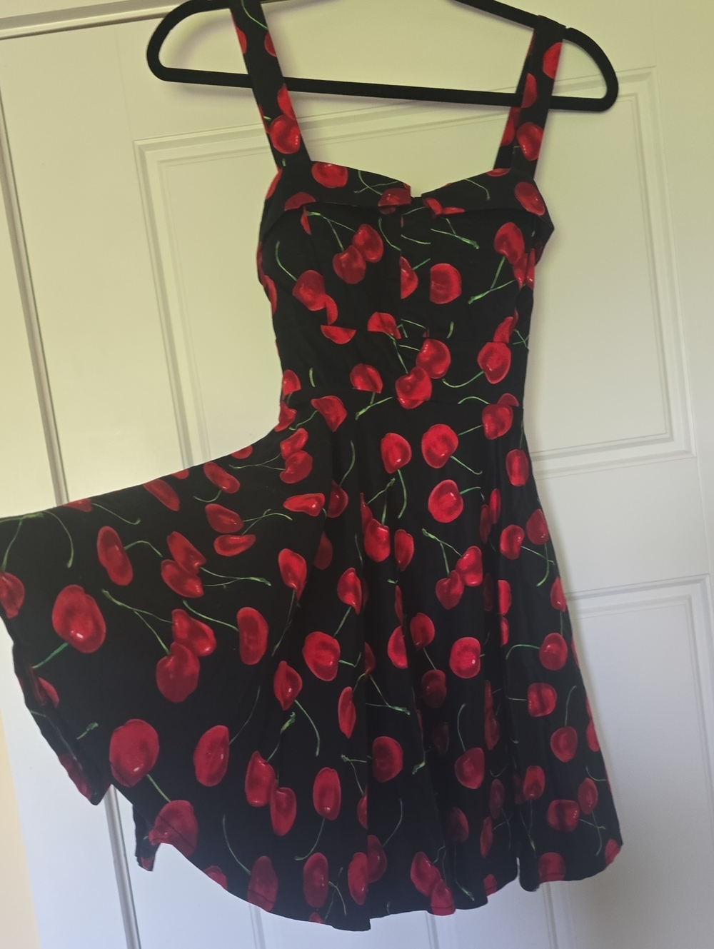 Cherry-Print Black A-Line Mini Dress